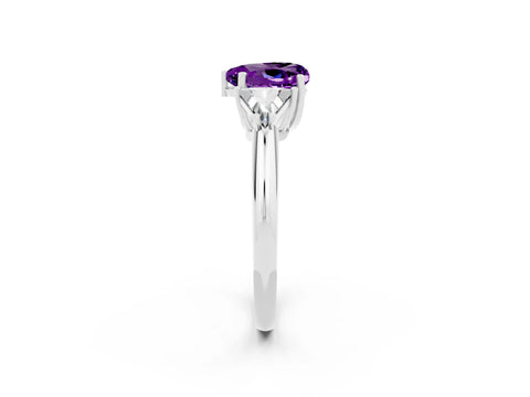 White gold Three-Stone Heart Cut Cut Diamond Ring with Trillion Side Stones and Four-Prong Setting_2