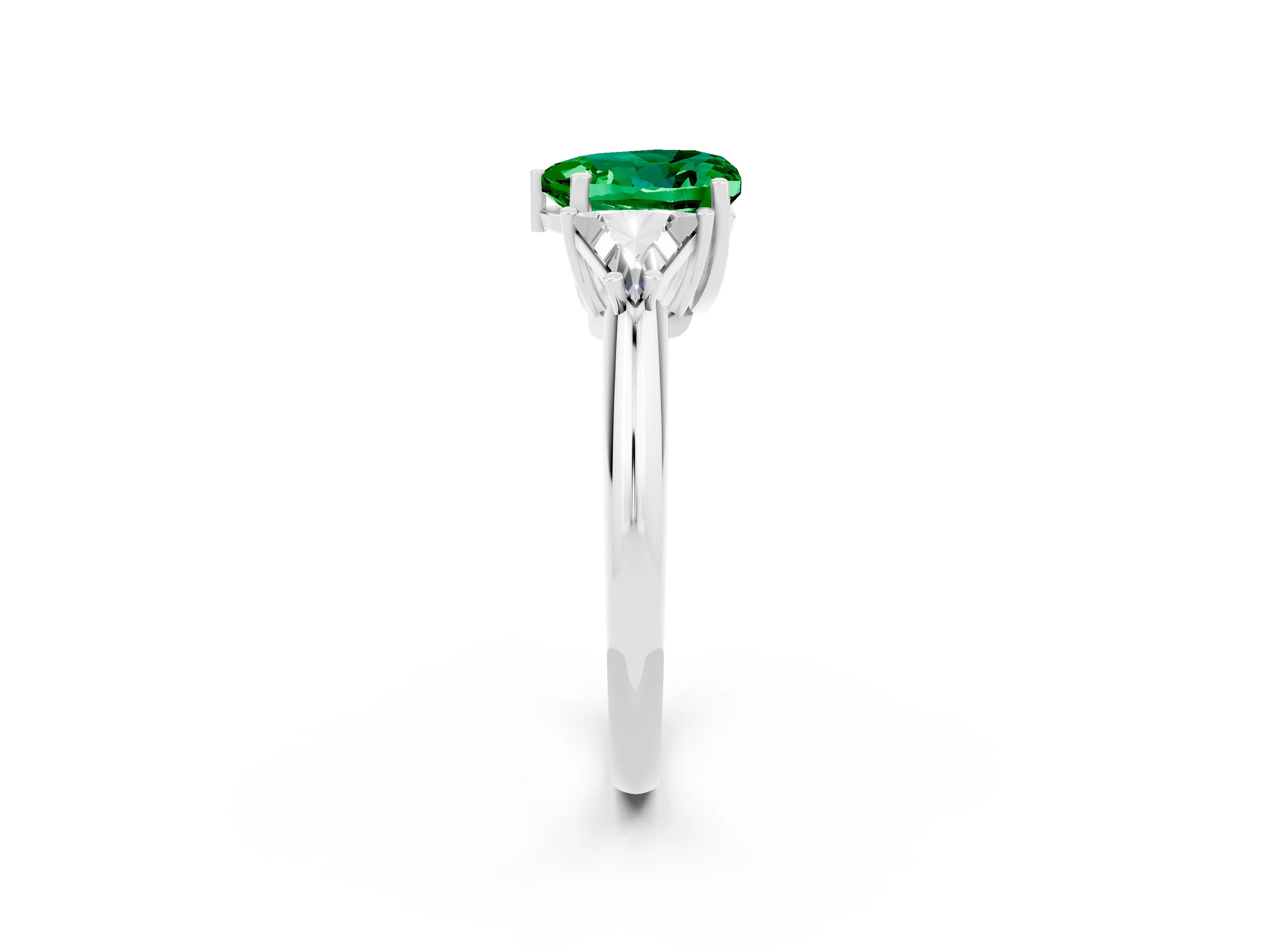 White gold Three-Stone Heart Cut Cut Diamond Ring with Trillion Side Stones and Four-Prong Setting_2