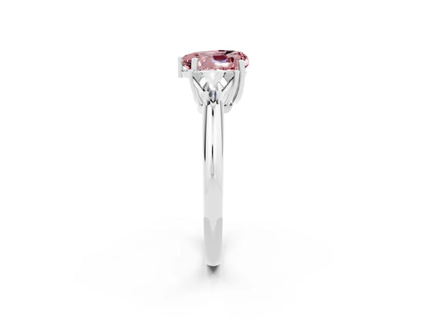 White gold Three-Stone Heart Cut Cut Diamond Ring with Trillion Side Stones and Four-Prong Setting