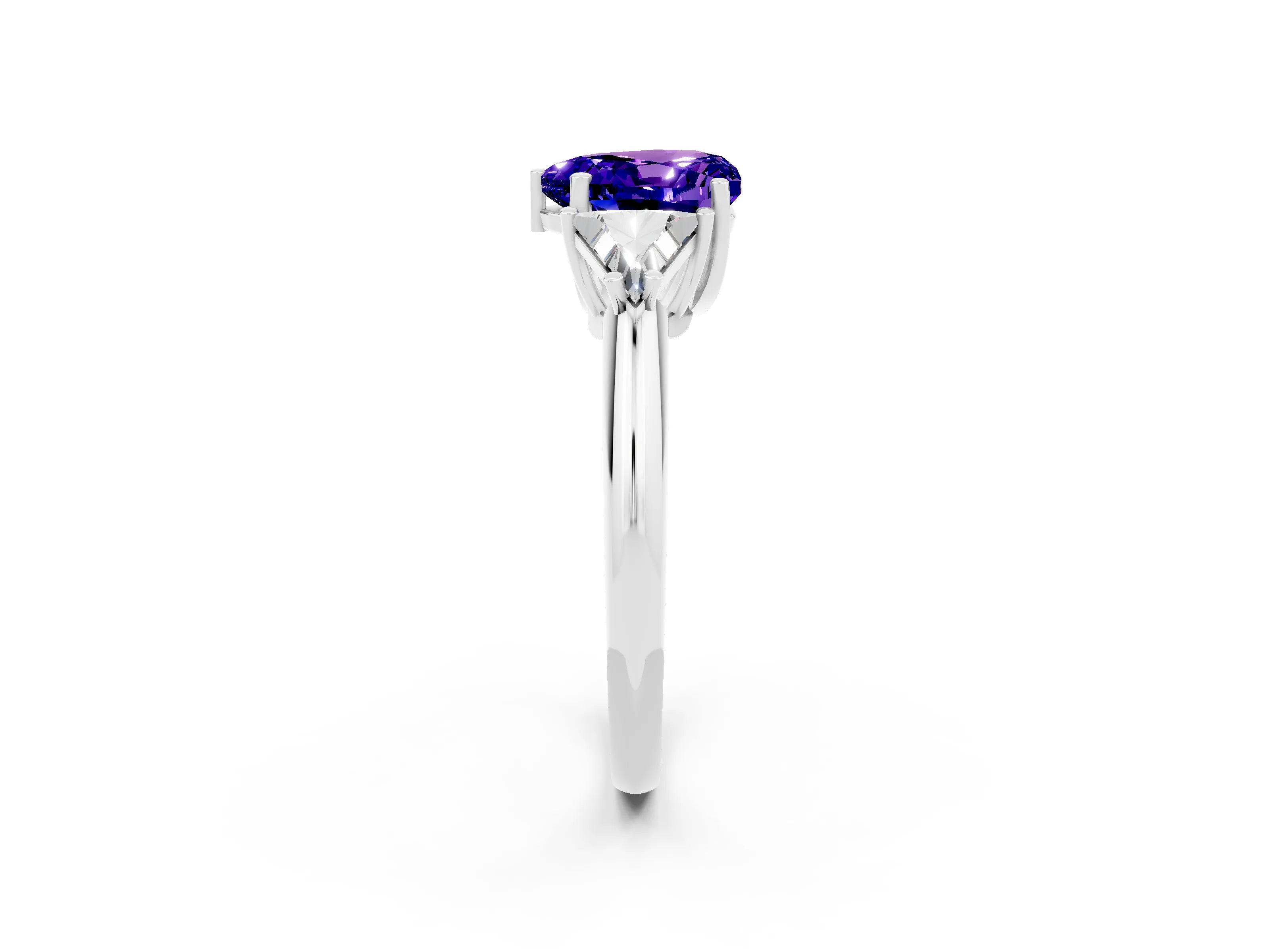 White gold Three-Stone Heart Cut Cut Diamond Ring with Trillion Side Stones and Four-Prong Setting_2