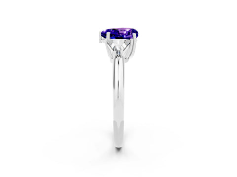 White gold Three-Stone Heart Cut Cut Diamond Ring with Trillion Side Stones and Four-Prong Setting_2