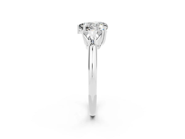White gold Three-Stone Heart Cut Moissanite Engagement Ring with Trillion Side Stones and Prong Setting