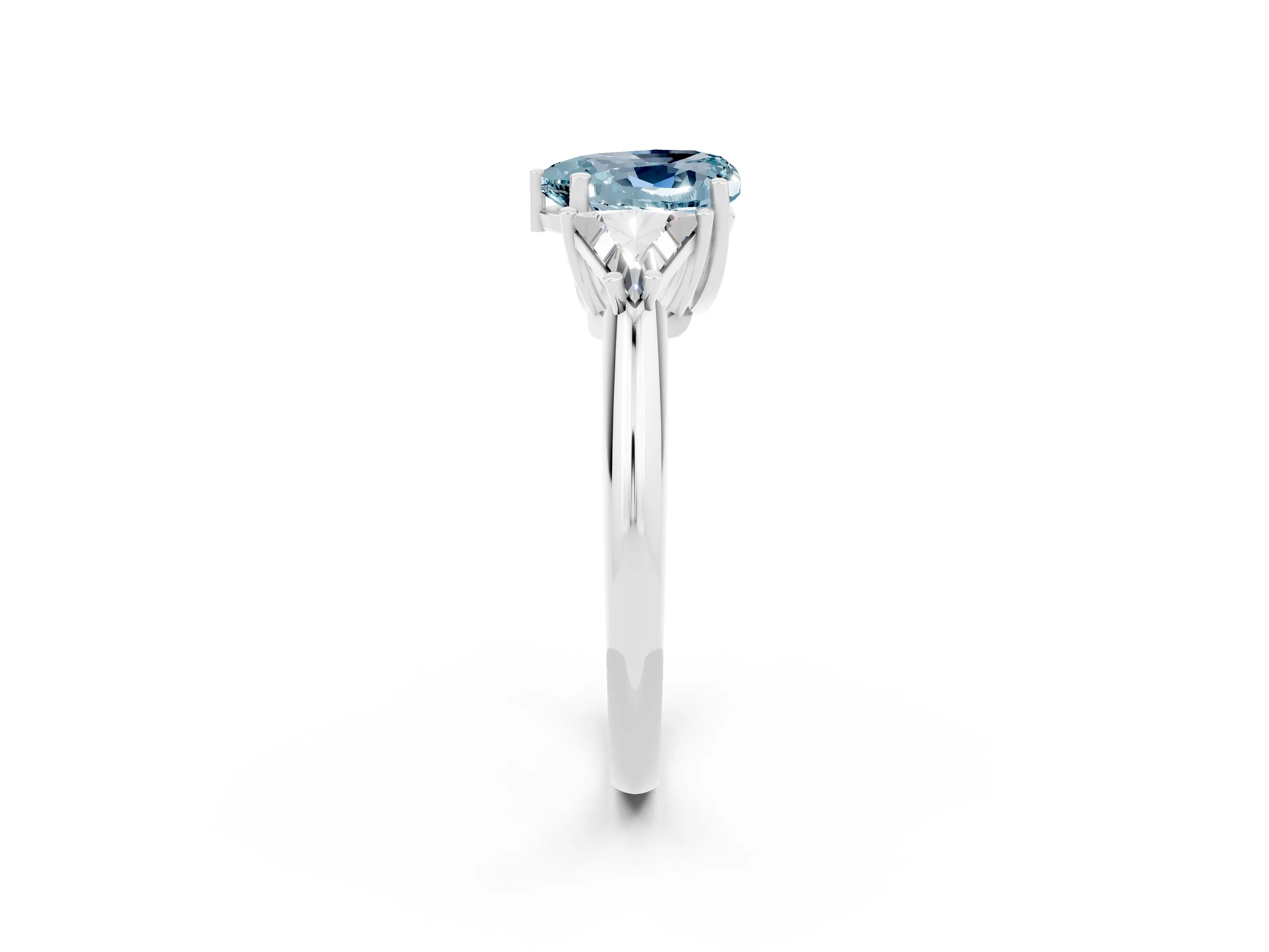 White gold Three-Stone Heart Cut Cut Diamond Ring with Trillion Side Stones and Four-Prong Setting_2