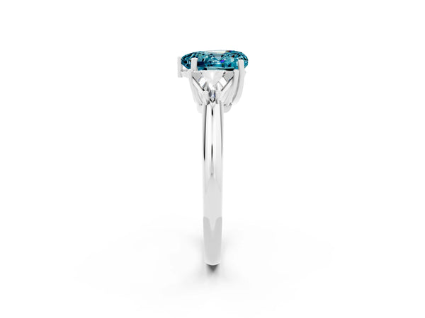 White gold Three-Stone Heart Cut Cut Diamond Ring with Trillion Side Stones and Four-Prong Setting