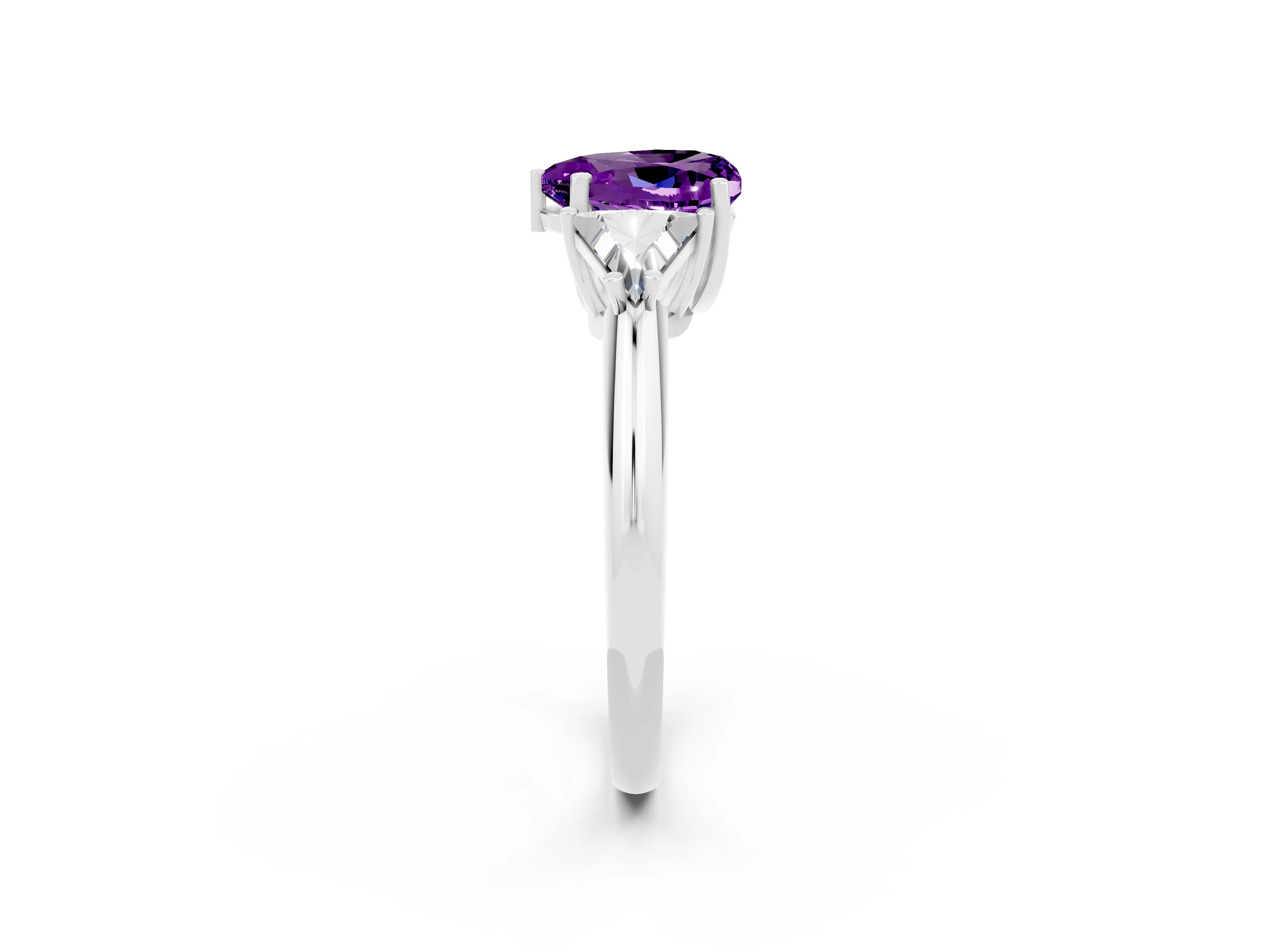 White gold Three-Stone Heart Cut Cut Diamond Ring with Trillion Side Stones and Four-Prong Setting_2