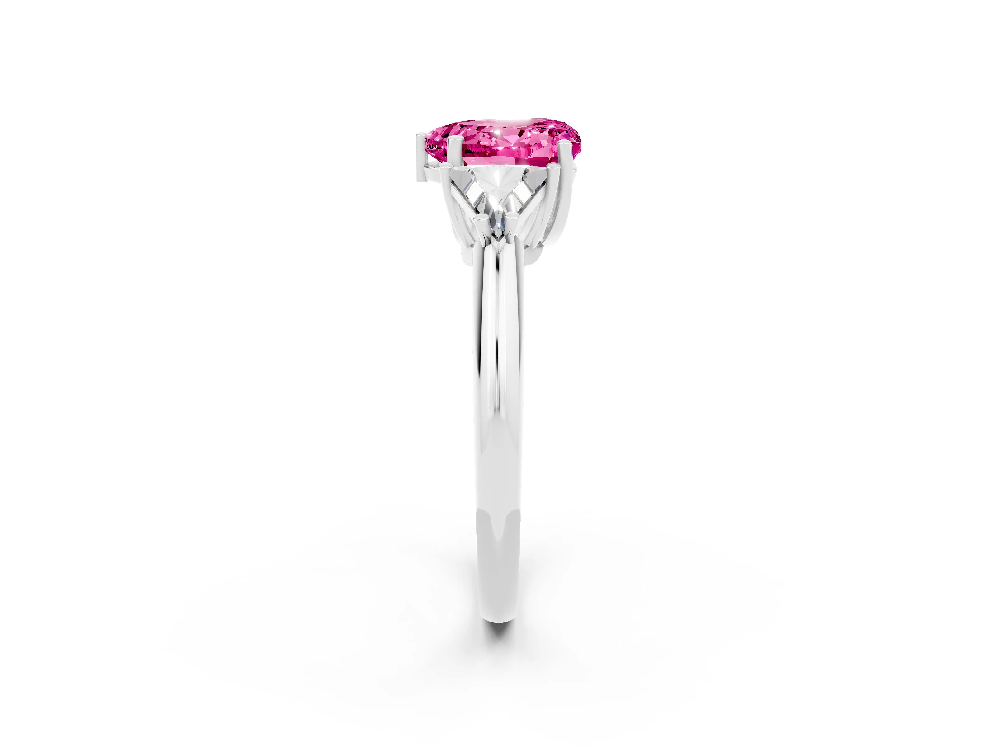 White gold Three-Stone Heart Cut Cut Diamond Ring with Trillion Side Stones and Four-Prong Setting_2