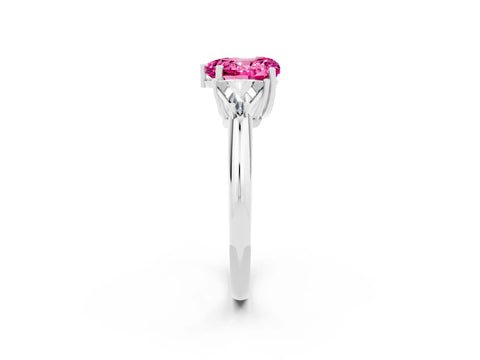 White gold Three-Stone Heart Cut Cut Diamond Ring with Trillion Side Stones and Four-Prong Setting_2
