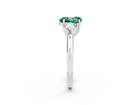 White gold Three-Stone Heart Cut Cut Diamond Ring with Trillion Side Stones and Four-Prong Setting_2