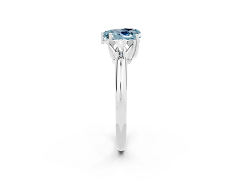 White gold Three-Stone Heart Cut Cut Diamond Ring with Trillion Side Stones and Four-Prong Setting_2