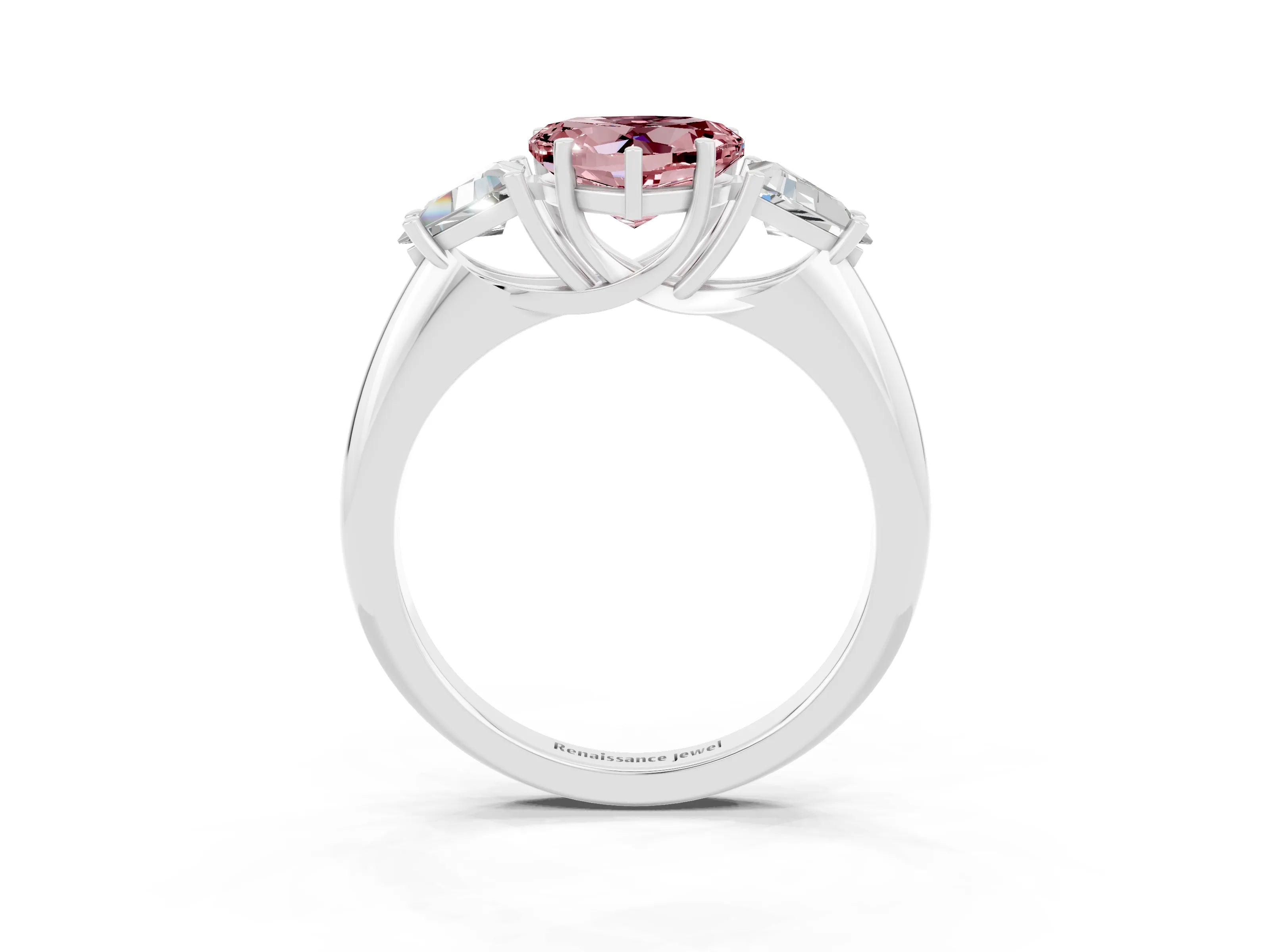 White gold Three-Stone Heart Cut Cut Diamond Ring with Trillion Side Stones and Four-Prong Setting_3