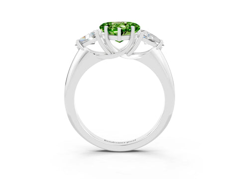 White gold Three-Stone Heart Cut Cut Diamond Ring with Trillion Side Stones and Four-Prong Setting_3