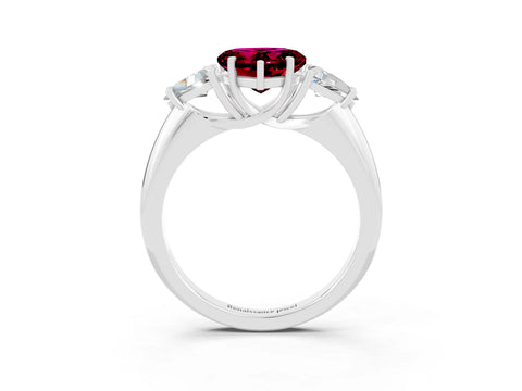 White gold Three-Stone Heart Cut Cut Diamond Ring with Trillion Side Stones and Four-Prong Setting_3