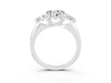 White gold Three-Stone Heart Cut Cut Diamond Ring with Trillion Side Stones and Four-Prong Setting_3