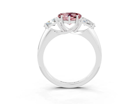 White gold Three-Stone Heart Cut Cut Diamond Ring with Trillion Side Stones and Four-Prong Setting_3