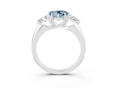 White gold Three-Stone Heart Cut Cut Diamond Ring with Trillion Side Stones and Four-Prong Setting_3