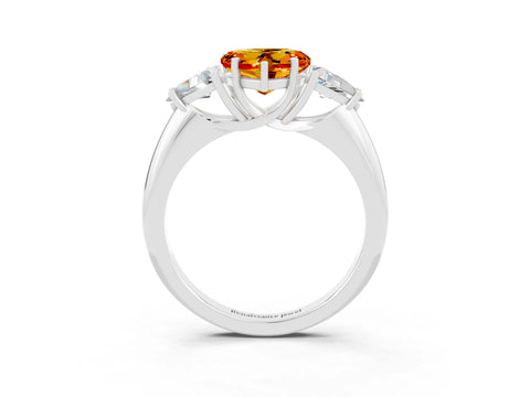 White gold Three-Stone Heart Cut Cut Diamond Ring with Trillion Side Stones and Four-Prong Setting_3