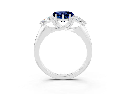 White gold Three-Stone Heart Cut Cut Diamond Ring with Trillion Side Stones and Four-Prong Setting_3