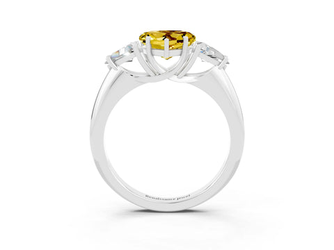 White gold Three-Stone Heart Cut Cut Diamond Ring with Trillion Side Stones and Four-Prong Setting_3