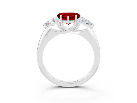 White gold Three-Stone Heart Cut Cut Diamond Ring with Trillion Side Stones and Four-Prong Setting_3