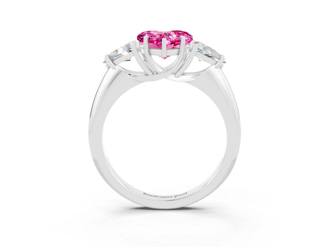 White gold Three-Stone Heart Cut Cut Diamond Ring with Trillion Side Stones and Four-Prong Setting_3