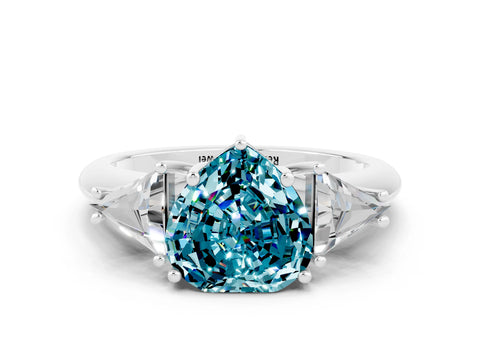 White gold Three-Stone Heart Cut Cut Diamond Ring with Trillion Side Stones and Four-Prong Setting