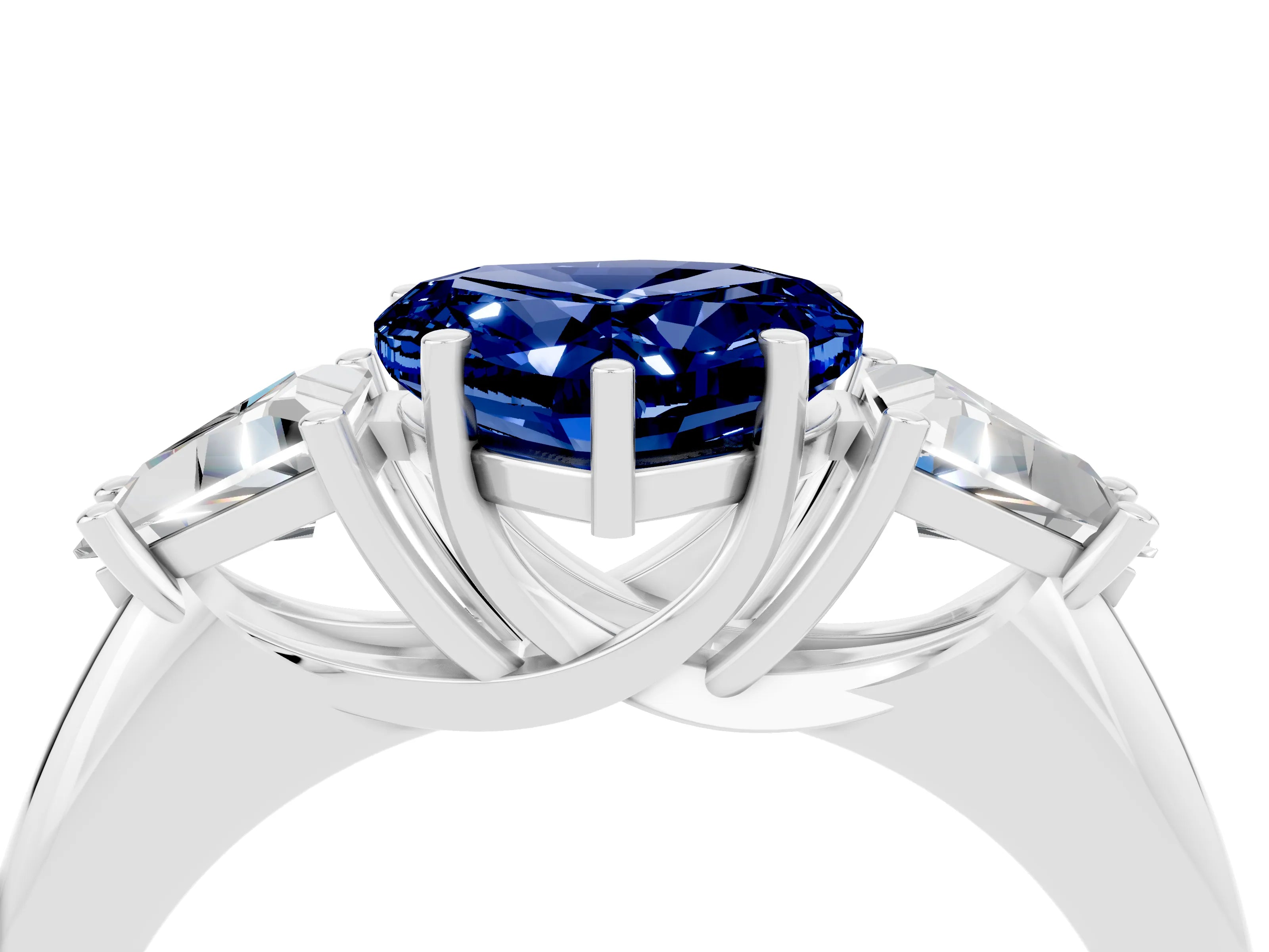 White gold Three-Stone Heart Cut Cut Diamond Ring with Trillion Side Stones and Four-Prong Setting_4