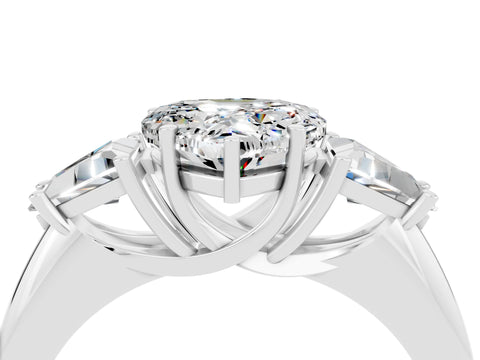 White gold Three-Stone Heart Cut Cut Diamond Ring with Trillion Side Stones and Four-Prong Setting_4