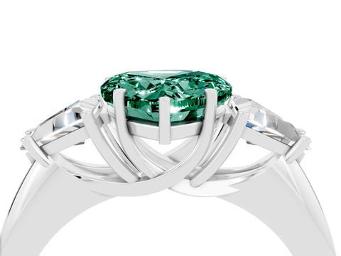White gold Three-Stone Heart Cut Cut Diamond Ring with Trillion Side Stones and Four-Prong Setting_4
