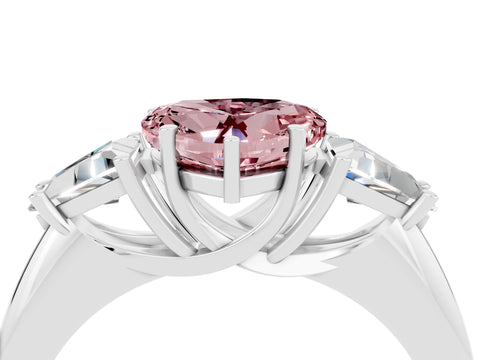 White gold Three-Stone Heart Cut Cut Diamond Ring with Trillion Side Stones and Four-Prong Setting_4