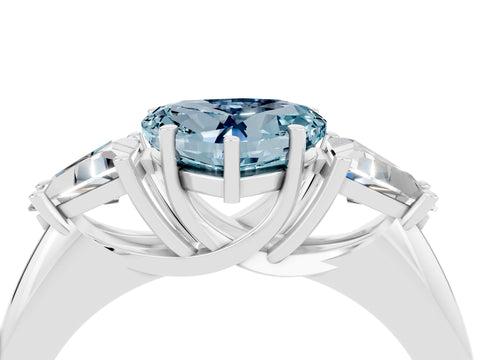 White gold Three-Stone Heart Cut Cut Diamond Ring with Trillion Side Stones and Four-Prong Setting_4