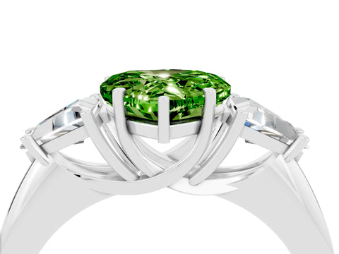 White gold Three-Stone Heart Cut Cut Diamond Ring with Trillion Side Stones and Four-Prong Setting_4