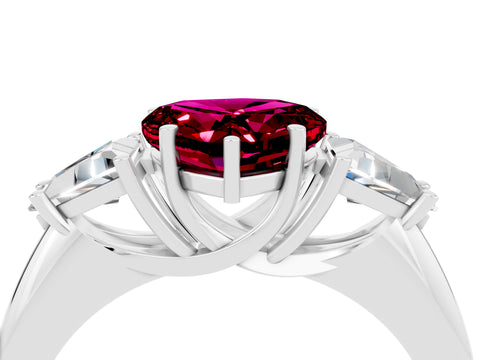 White gold Three-Stone Heart Cut Cut Diamond Ring with Trillion Side Stones and Four-Prong Setting_4