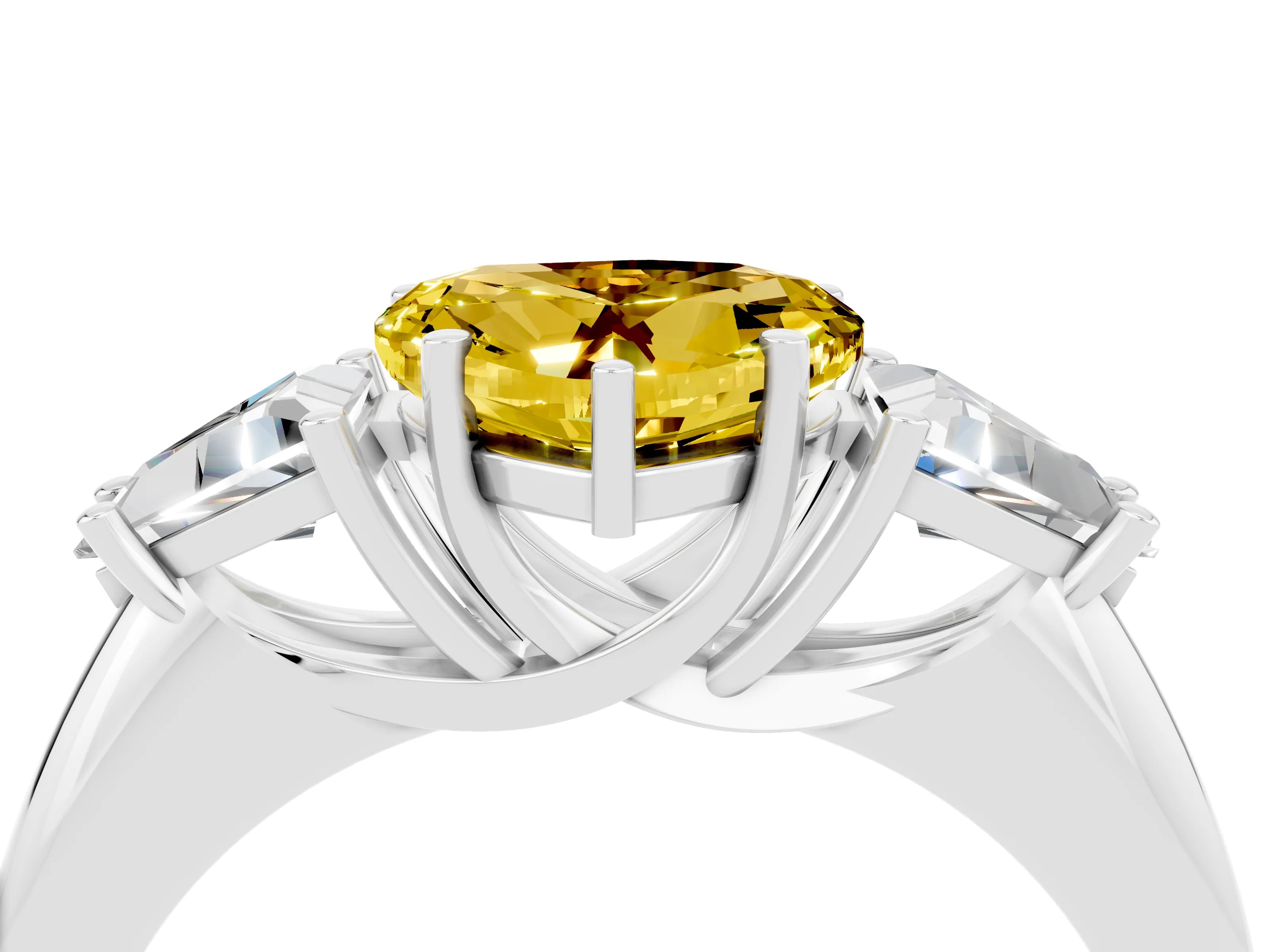 White gold Three-Stone Heart Cut Cut Diamond Ring with Trillion Side Stones and Four-Prong Setting_4