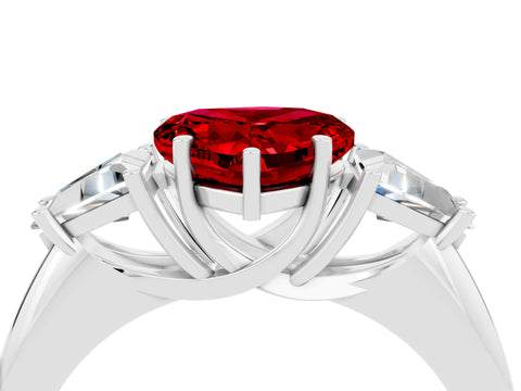 White gold Three-Stone Heart Cut Cut Diamond Ring with Trillion Side Stones and Four-Prong Setting_4