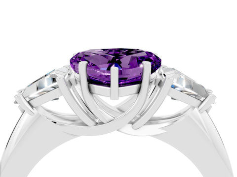 White gold Three-Stone Heart Cut Cut Diamond Ring with Trillion Side Stones and Four-Prong Setting_4