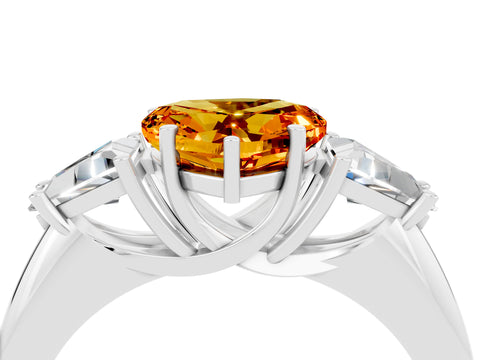 White gold Three-Stone Heart Cut Cut Diamond Ring with Trillion Side Stones and Four-Prong Setting_4
