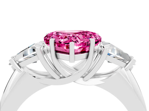 White gold Three-Stone Heart Cut Cut Diamond Ring with Trillion Side Stones and Four-Prong Setting_4