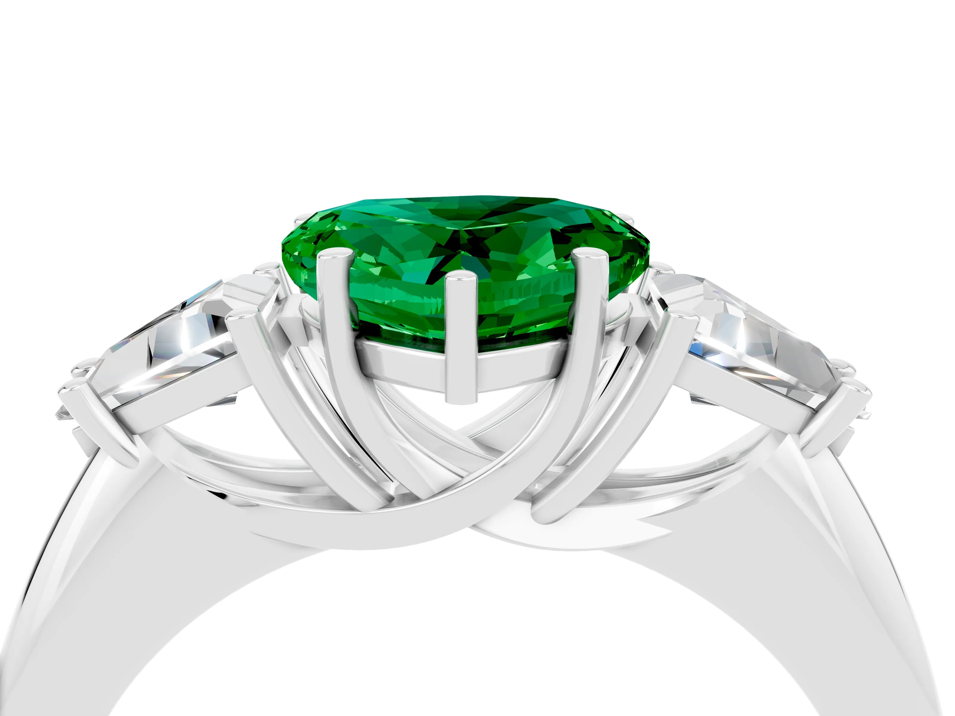 White gold Three-Stone Heart Cut Cut Diamond Ring with Trillion Side Stones and Four-Prong Setting_4