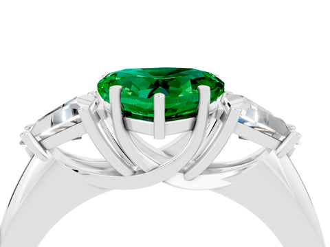 White gold Three-Stone Heart Cut Cut Diamond Ring with Trillion Side Stones and Four-Prong Setting_4