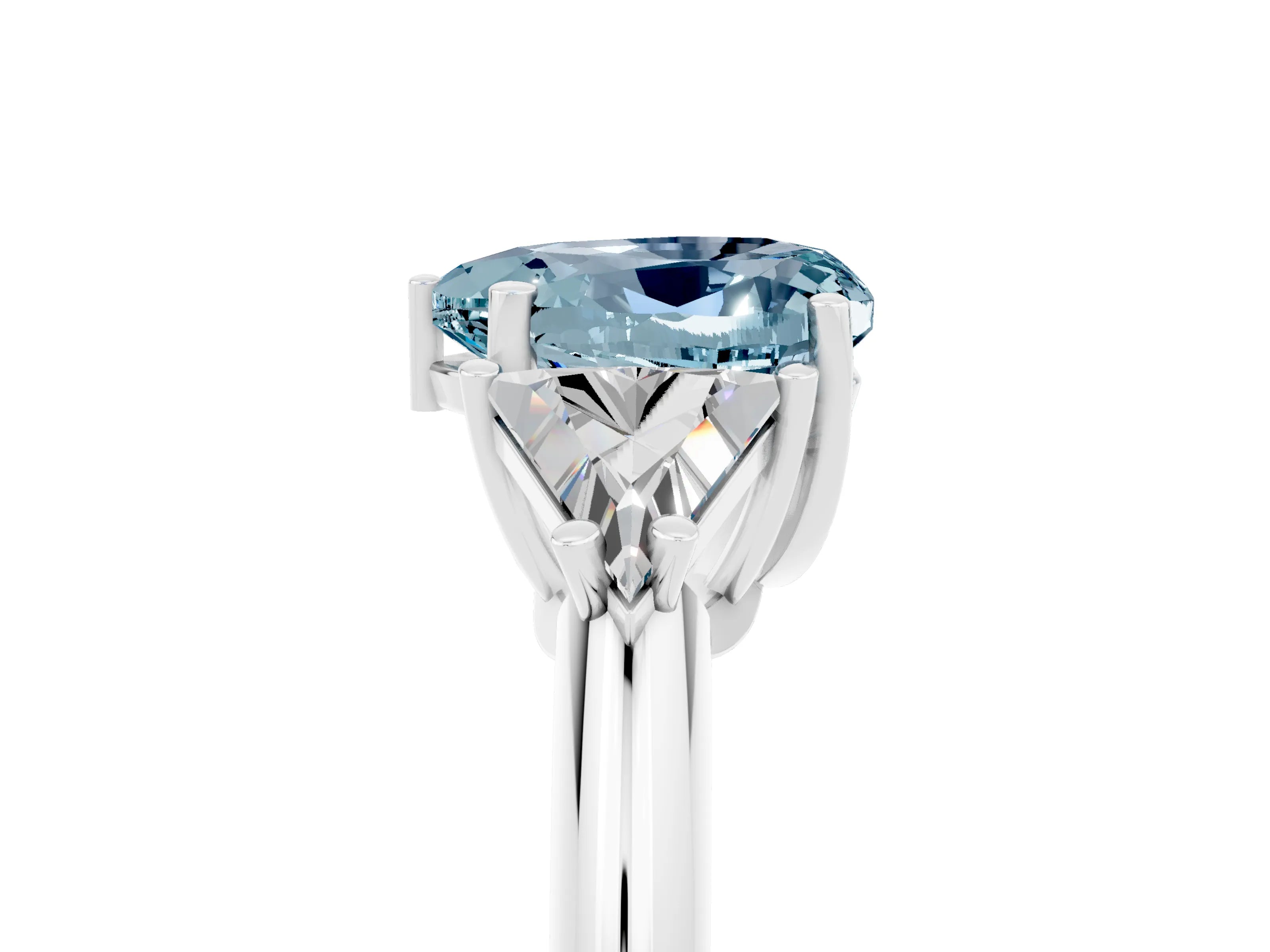 White gold Three-Stone Heart Cut Cut Diamond Ring with Trillion Side Stones and Four-Prong Setting_5