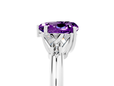 White gold Three-Stone Heart Cut Cut Diamond Ring with Trillion Side Stones and Four-Prong Setting_5