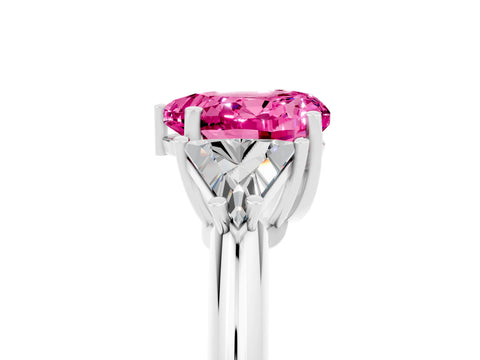 White gold Three-Stone Heart Cut Cut Diamond Ring with Trillion Side Stones and Four-Prong Setting_5