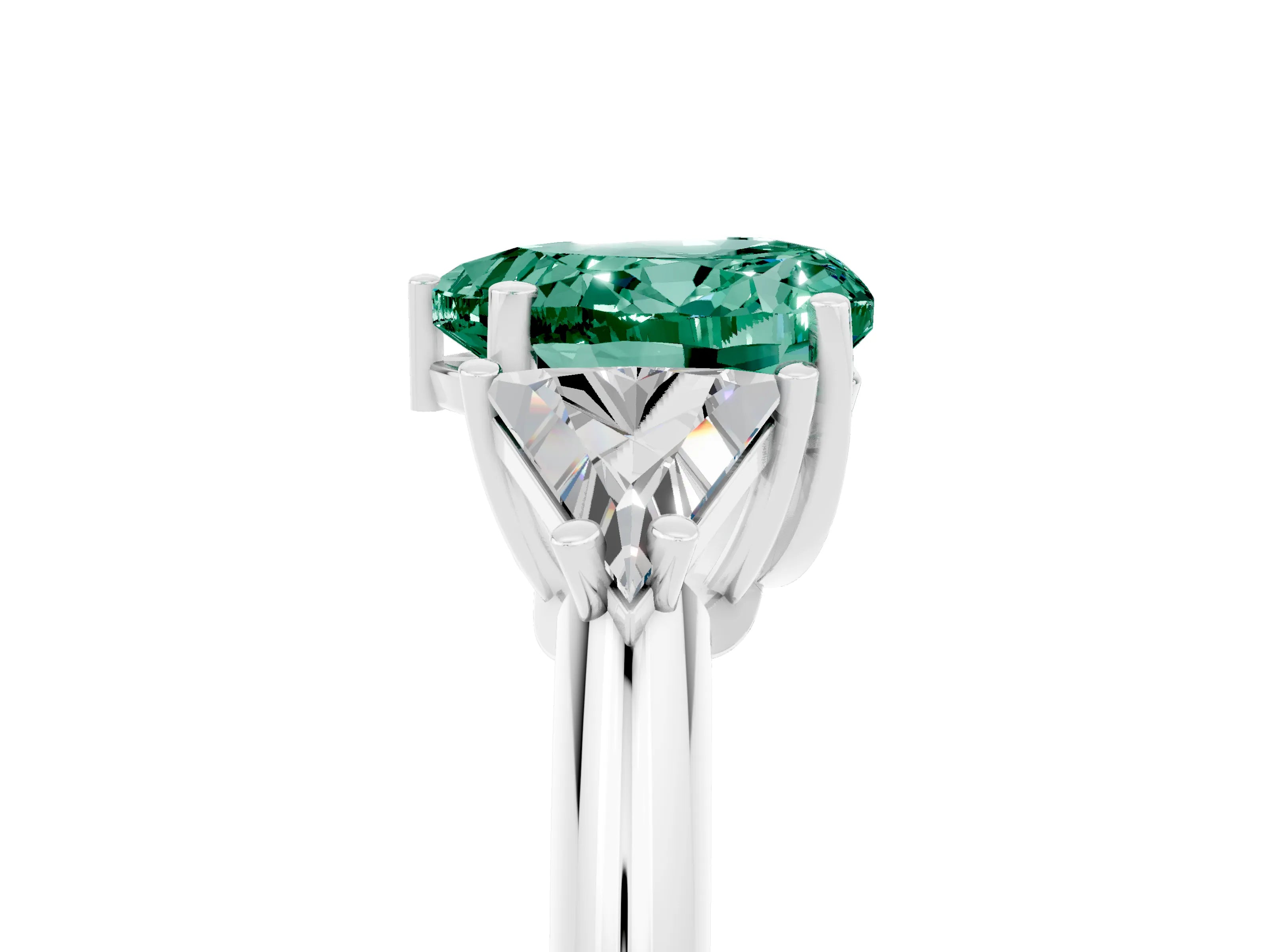 White gold Three-Stone Heart Cut Cut Diamond Ring with Trillion Side Stones and Four-Prong Setting_5