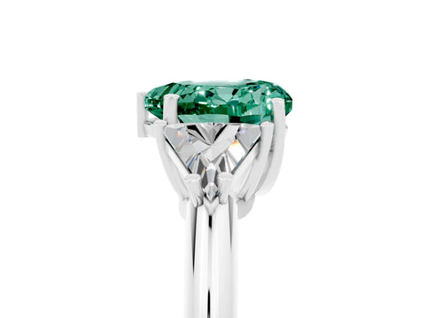White gold Three-Stone Heart Cut Cut Diamond Ring with Trillion Side Stones and Four-Prong Setting_5
