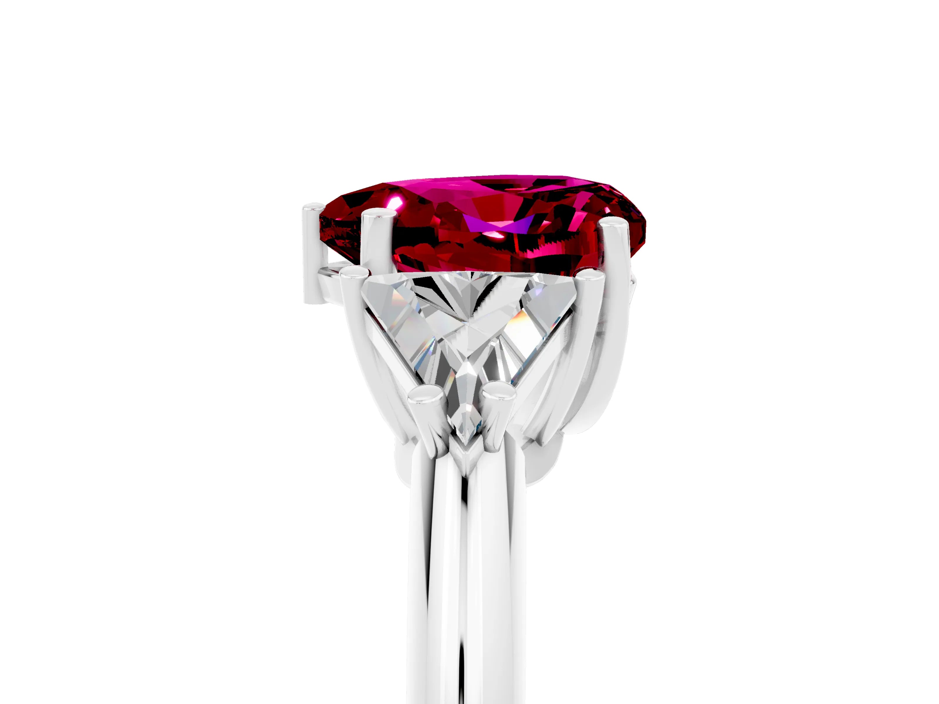White gold Three-Stone Heart Cut Cut Diamond Ring with Trillion Side Stones and Four-Prong Setting_5