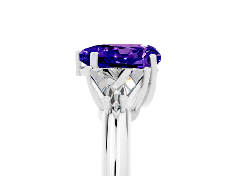 White gold Three-Stone Heart Cut Cut Diamond Ring with Trillion Side Stones and Four-Prong Setting_5