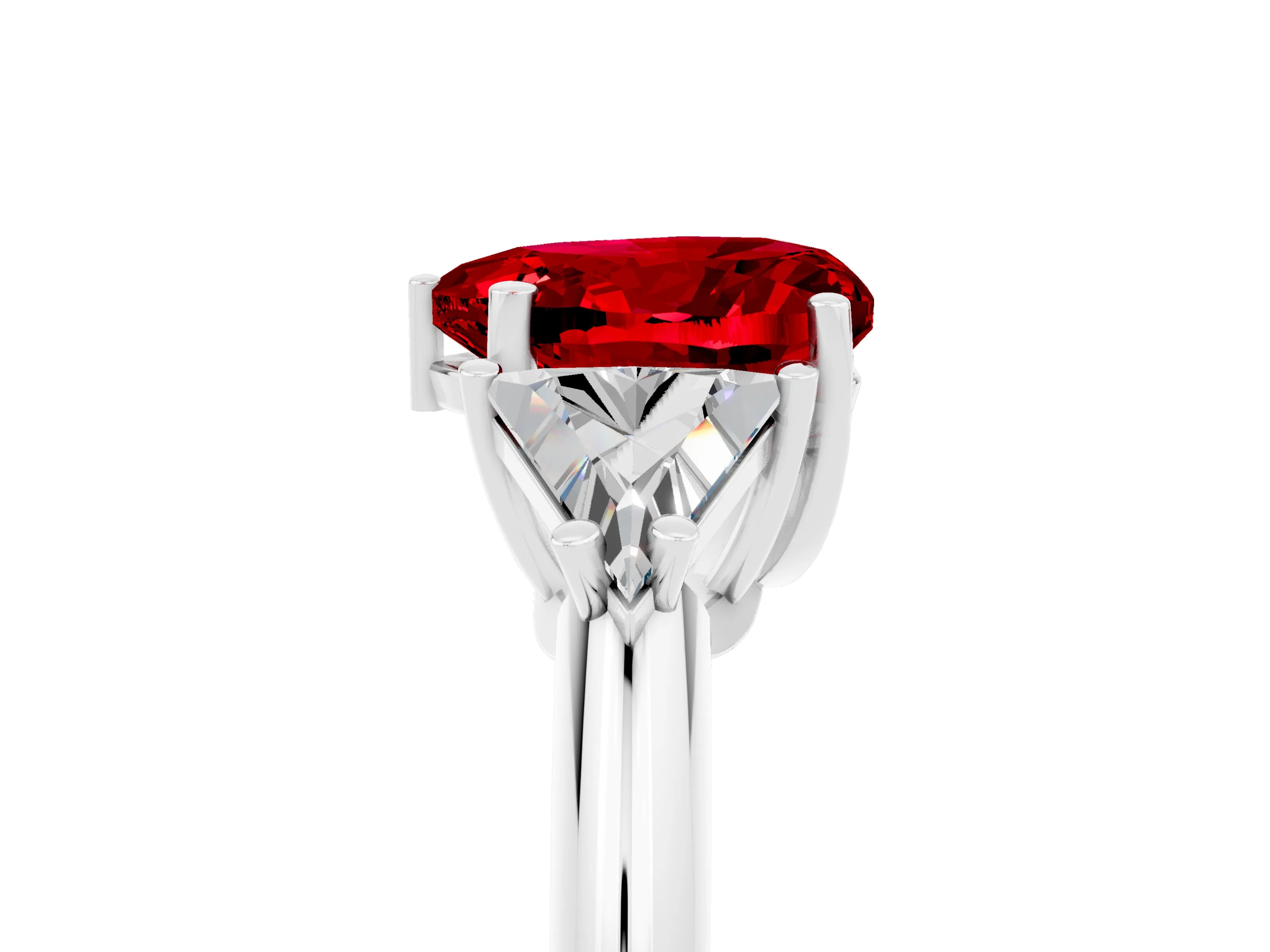 White gold Three-Stone Heart Cut Cut Diamond Ring with Trillion Side Stones and Four-Prong Setting_5