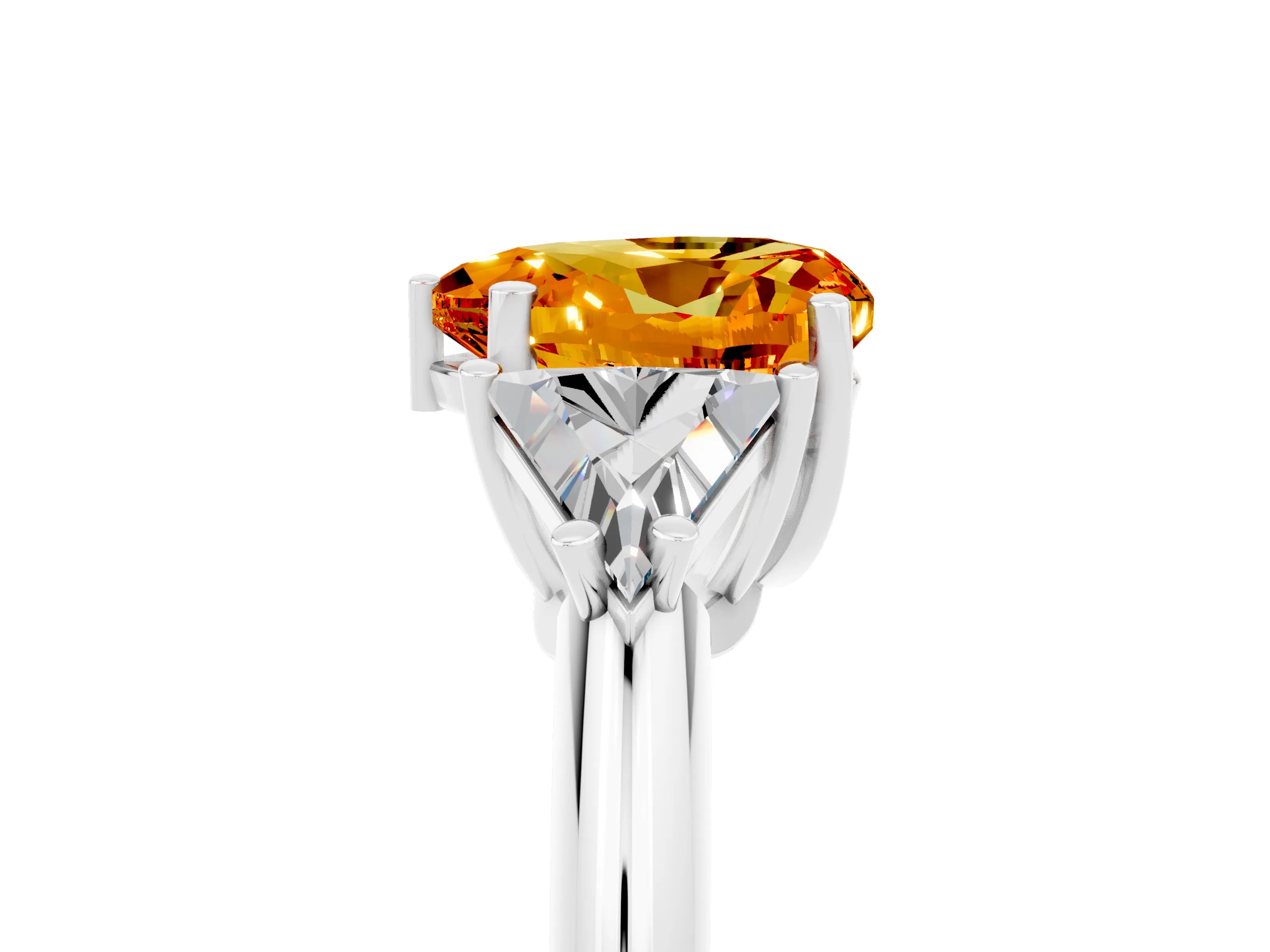 White gold Three-Stone Heart Cut Cut Diamond Ring with Trillion Side Stones and Four-Prong Setting_5
