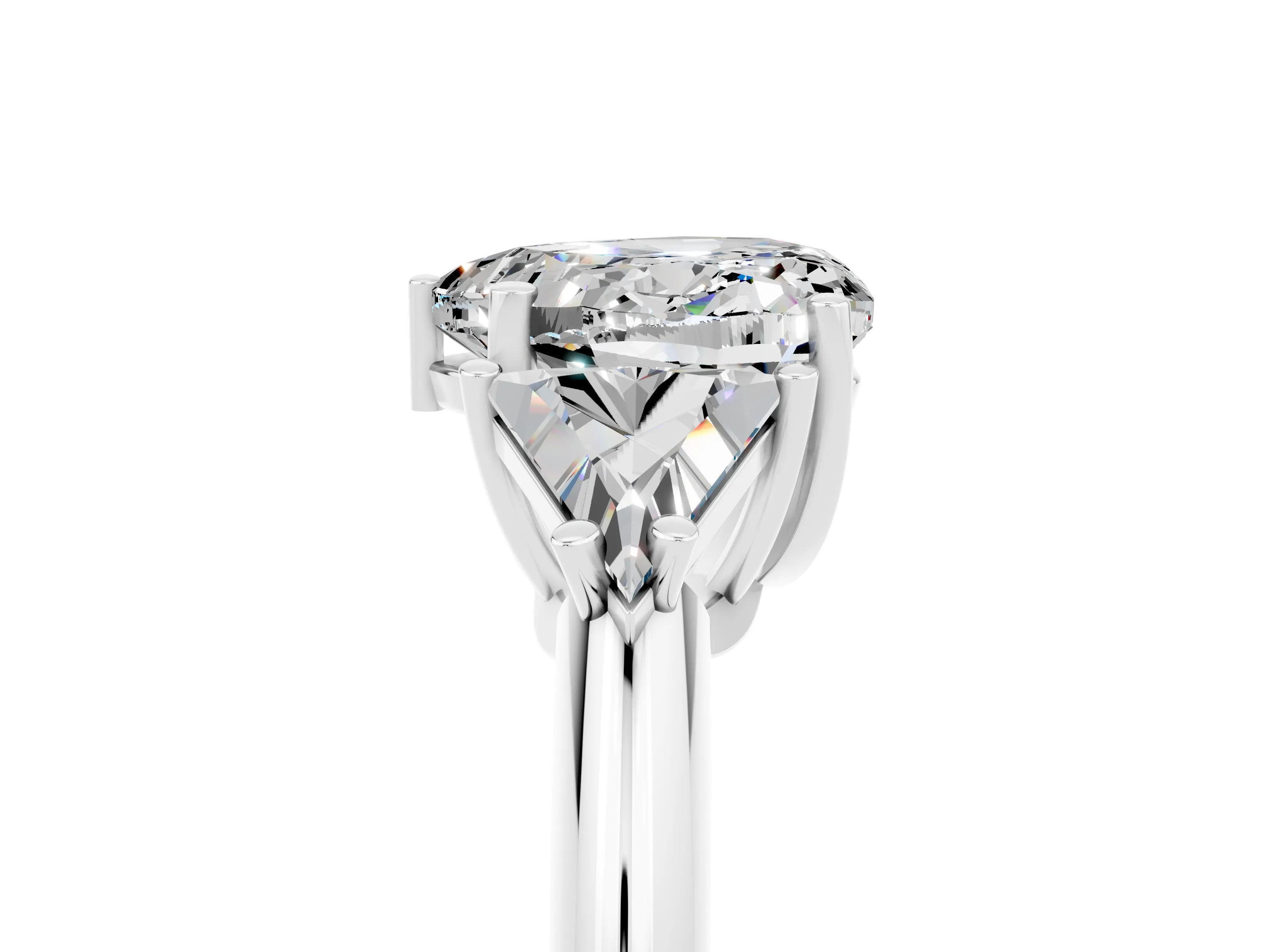 White gold Three-Stone Heart Cut Cut Diamond Ring with Trillion Side Stones and Four-Prong Setting_5