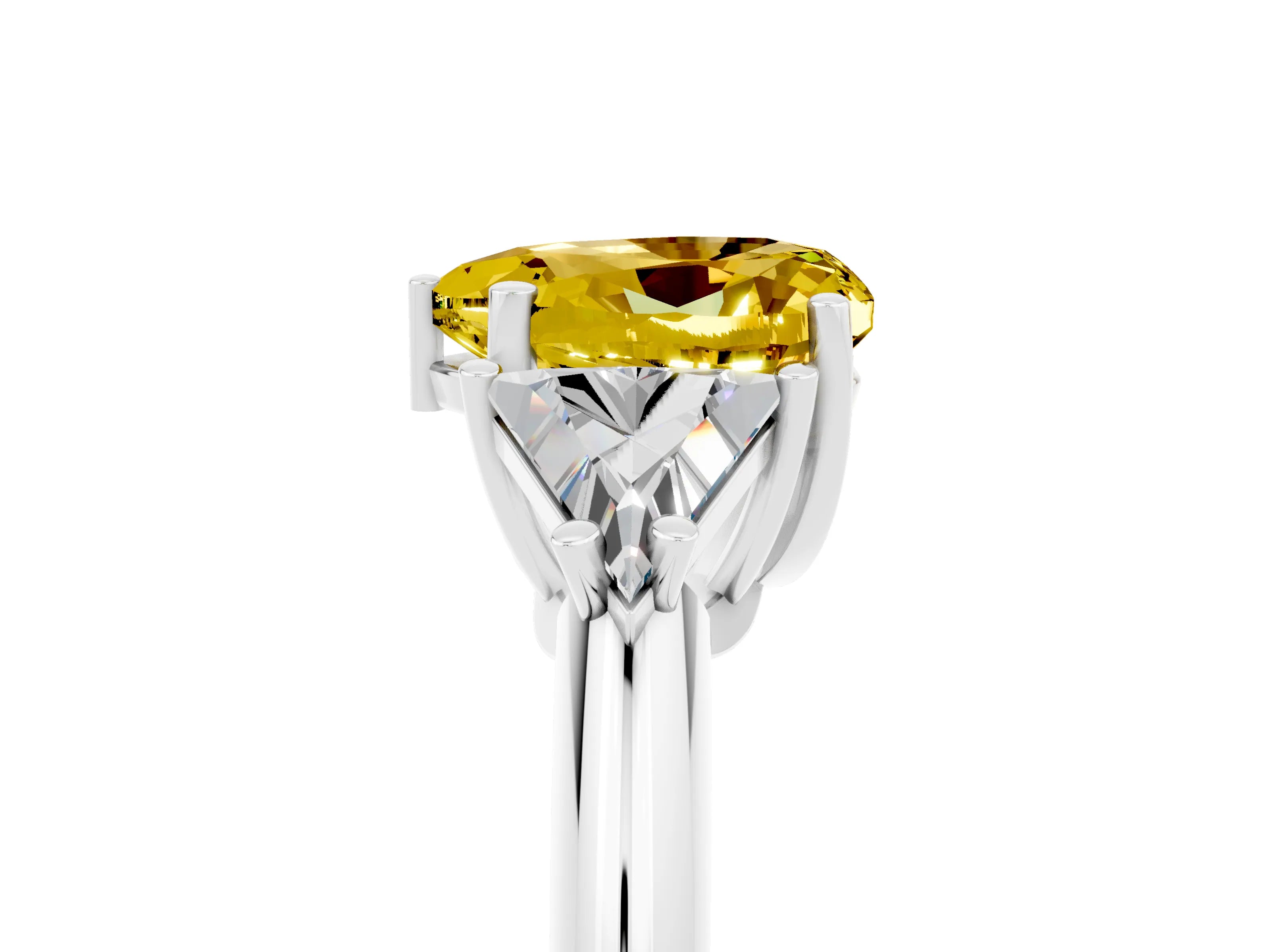 White gold Three-Stone Heart Cut Cut Diamond Ring with Trillion Side Stones and Four-Prong Setting_5